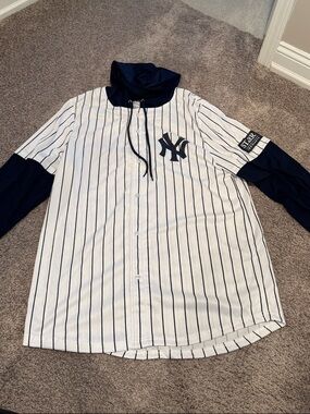 New York Yankees Pinstripe Hoodie Jersey - White & Navy